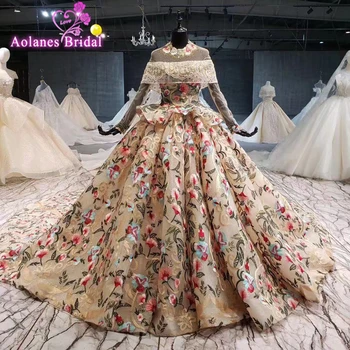 شراءفاخر الكرة ثوب فساتين لحضور الحفلات الموسيقية 2020 قبالة الكتف التطريز أنيقة ثلاثية الأبعاد الزهور فساتين السهرة الرسمية 2020 Vestidos De Gala