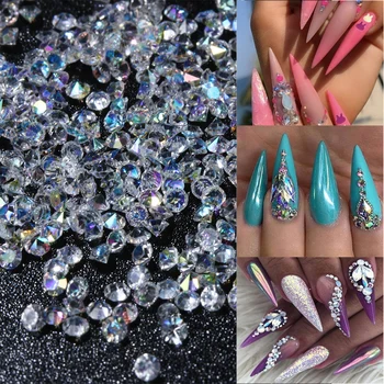 

About 500Pc 2mm AB Non Hotfix Flatback Rhinest Mix Sizes Nail Rhinestones Crystal Clear DIY Nails 3D Nail Art Decoration Gems