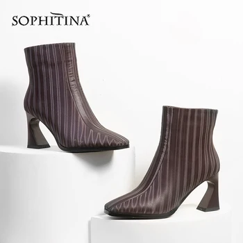 

SOPHITINA Winter Ladies Boots High Quality Genuine Leather Pointed Toe High Heel Shoes New Basic Zipper Women Ankle Boots MO354