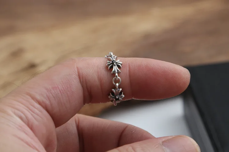 S925 sterling silver ring personality fashion classic jewelry punk style cross zircon retro opening lovers model new gift