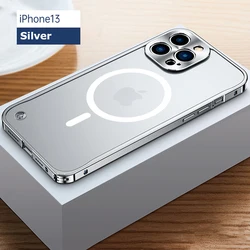Sleek Magnetic Aluminum Frame Phone Case - Premium Metal Protection Cover for iPhone 15 Plus (Magnetic Silver)
