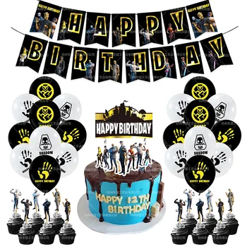 

46pcs/set original Fortnite game golden black party birthday pull flag cake insert latex balloon kids room decoration fort set
