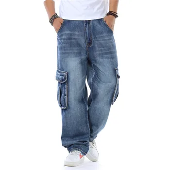 

2020 new Japanese men's jeans loose large size blue loose jeans with men