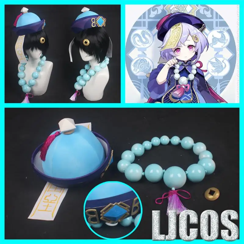 Anime Genshin Impact Qiqi Cosplay Zombie Hat Cap Headdress Necklace Choker Props Handmade Game Costume Accessories Gift | Тематическая