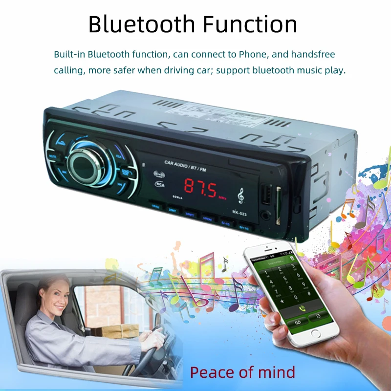 RK-523 стерео аудио MP3 плеер 4 колонки черный DC12V Поддержка USB/SD/Card Reader для автомобиля FM функция Bluetooth