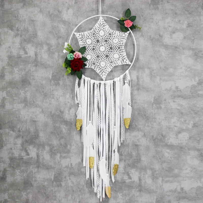 DIY Dream Catcher Handmade Decorative Pendant Flower Dream Catcher Wall Hanging Decoration Wedding Home Decor Gift