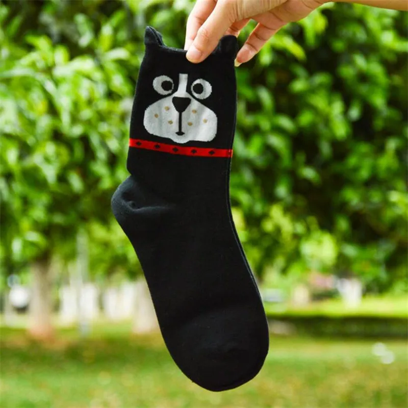 Новое поступление, женские Носки с рисунком, цветные Теплые Носки с рисунком, женские и женские хлопковые носки с забавными животными - Цвет: Black socks