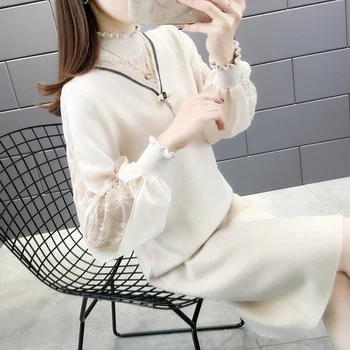 

5055j area 25 right] - actual photo of new spring ear edge half high collar lace dress 65