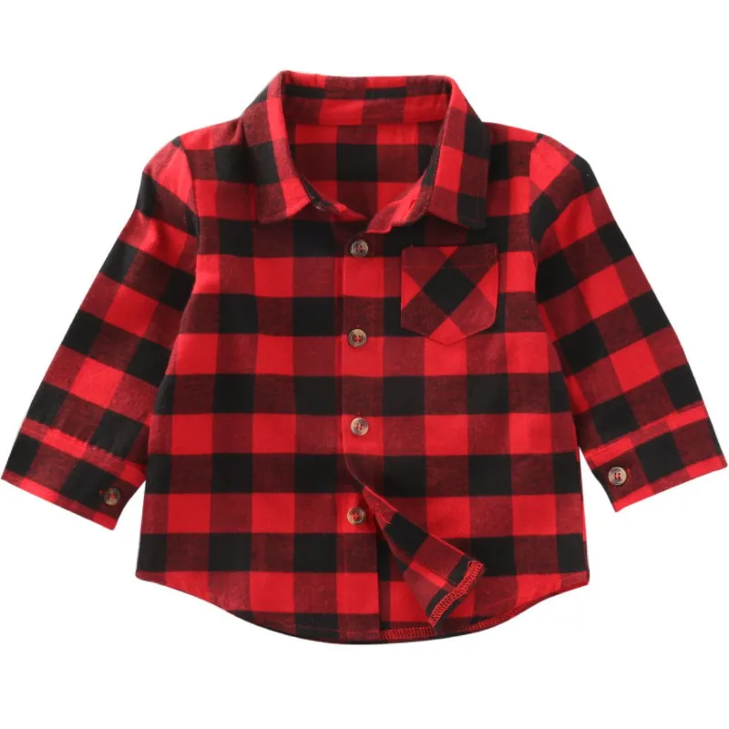 New Toddler Kids Baby Boys Printed Plaid Shirt Spring Autumn Long Sleeve New Fashion Children Clothes 1-7T