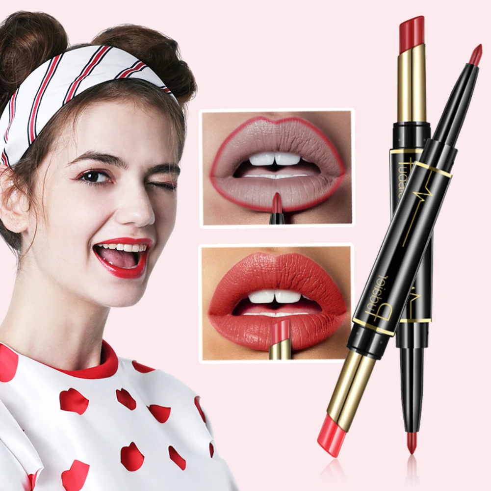 

1 Pcs 2 In 1 Matte Lipstick Wateproof Double Ended Long Lasting Lipstick Cosmetics Nude Red Lips Liner Pencil Rossetto TSLM2