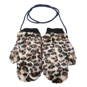 leopard print Осенне-зимние женские перчатки с героями мультфильмов, модные,, бархатные, утепленные, кашемировые, теплые, висящие на шее варежки - Цвет: leopard print