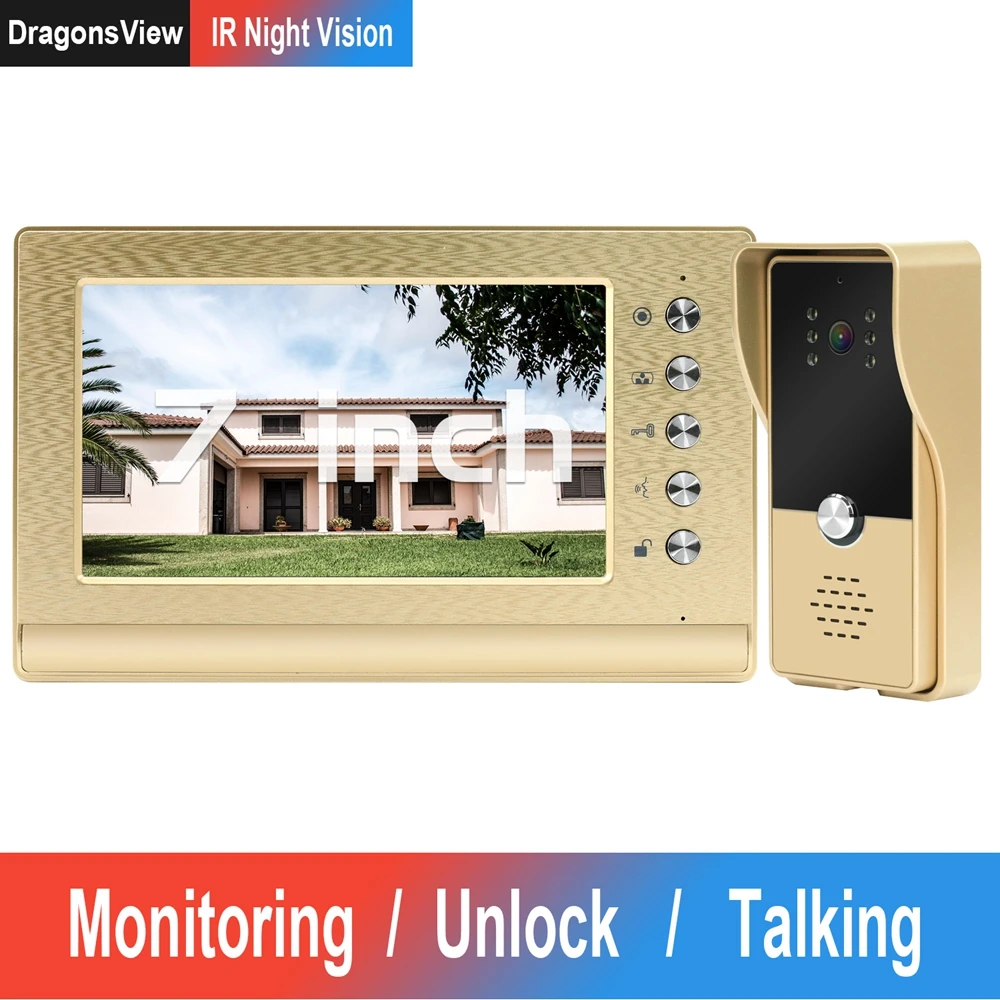 

DragonsView Video Door Phone Wired Video Intercom with Lock Home Access Control System Electric Lock IR Night Vision Call Panel