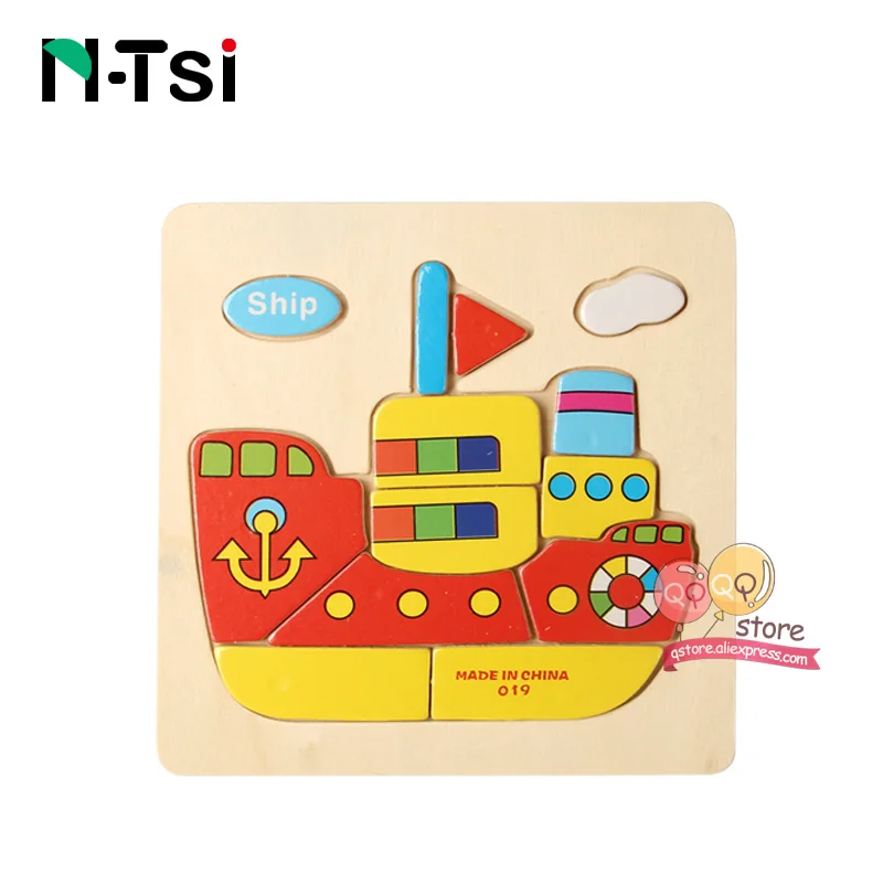 N-Tsi, детские деревянные головоломки, игрушки для малышей, Развивающие головоломки, Развивающие детские игрушки для детей, игры, Мультяшные животные, подарок, 3 года - Цвет: Ship