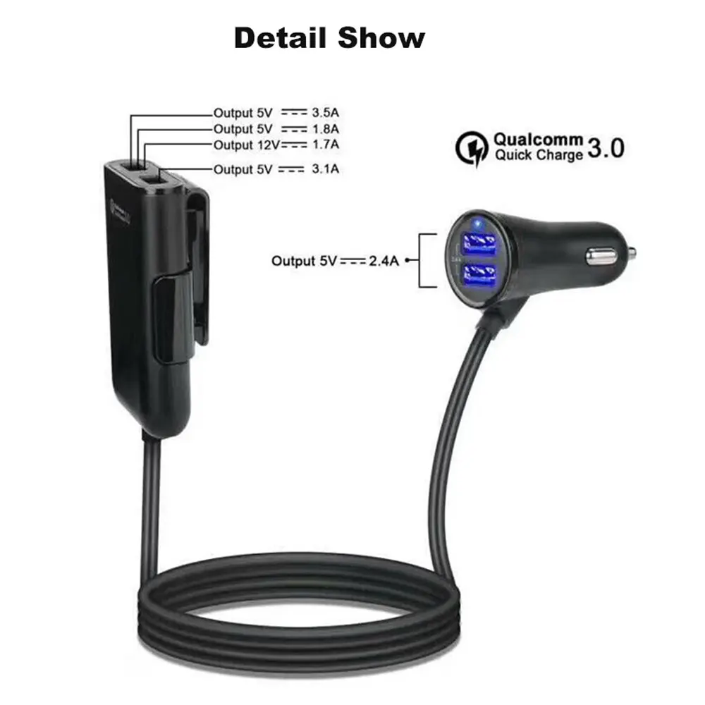 4 USB Автомобильное зарядное устройство Быстрая зарядка QC 3,0 быстрое 4 порта автомобильное зарядное устройство совместимо со всеми устройствами IOS Android смартфоны планшеты