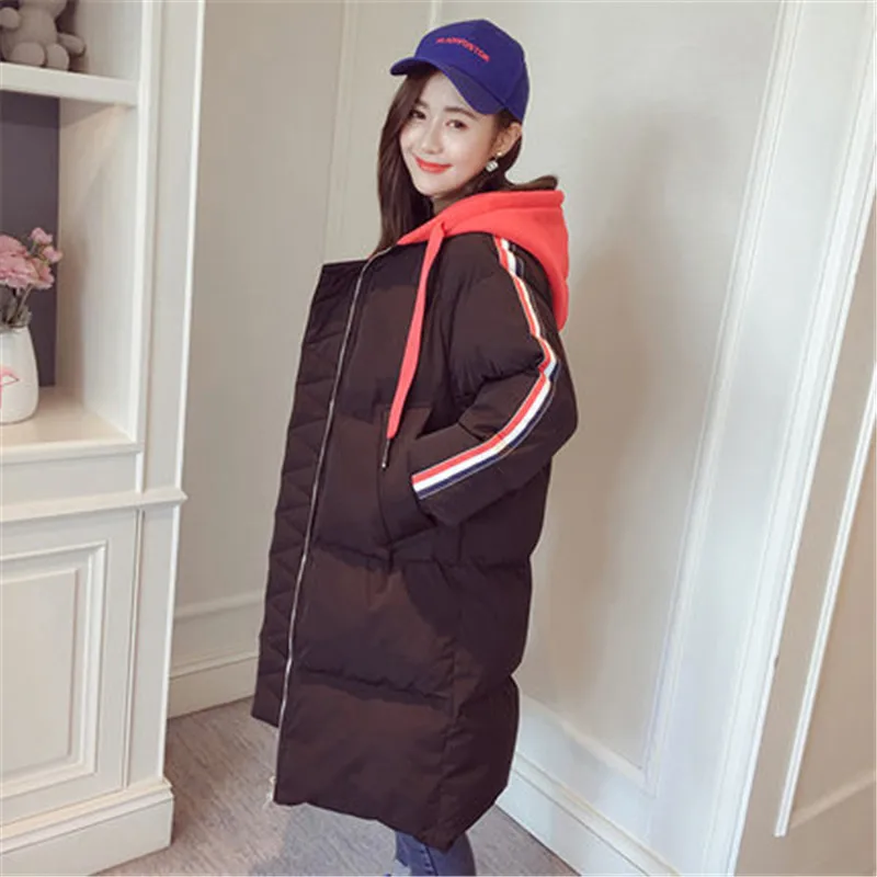 Chaqueta de algodón de abrigo de algodón gruesa nueva sección larga para mujer de invierno