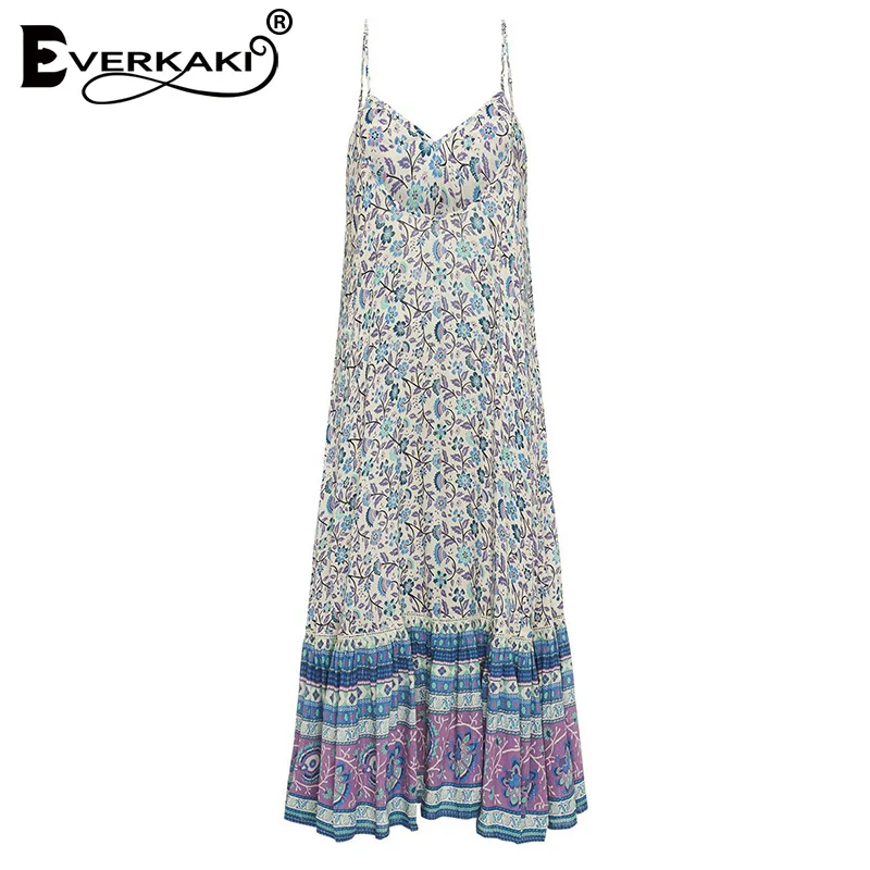 Everkaki/платье-комбинация с цветочным принтом для женщин; Boho; свободные; цыганские; с открытой спиной; женские богемные длинные платья; Vestidos; Новинка осени года