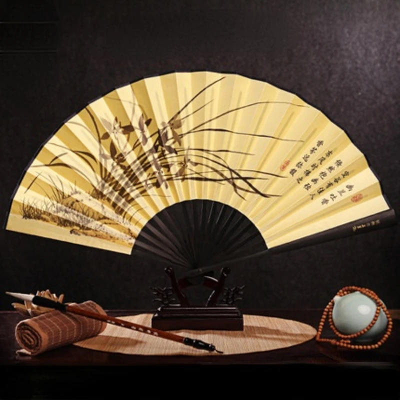 Chinese Classical Style Folding Fan Hand Fan Bamboo Ventilador Portable Ventilateur Summer Men Ventilateur Performance Props
