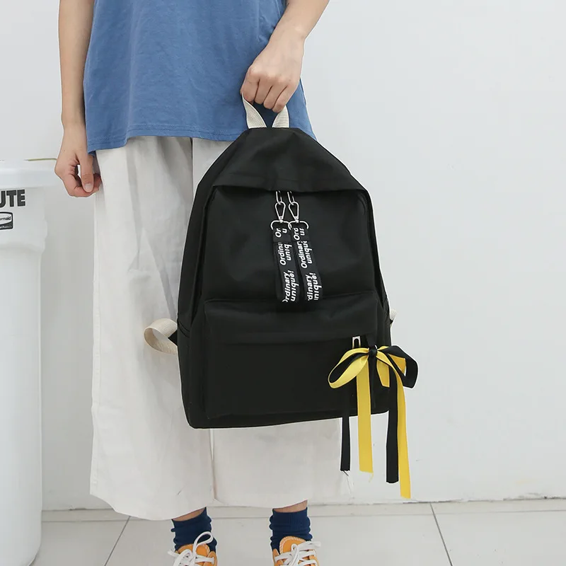 

Large Capacity Canvas GIRL'S Schoolbag Women's 2018 New Style Ribbon Backpack Bow Versatile Backpack
