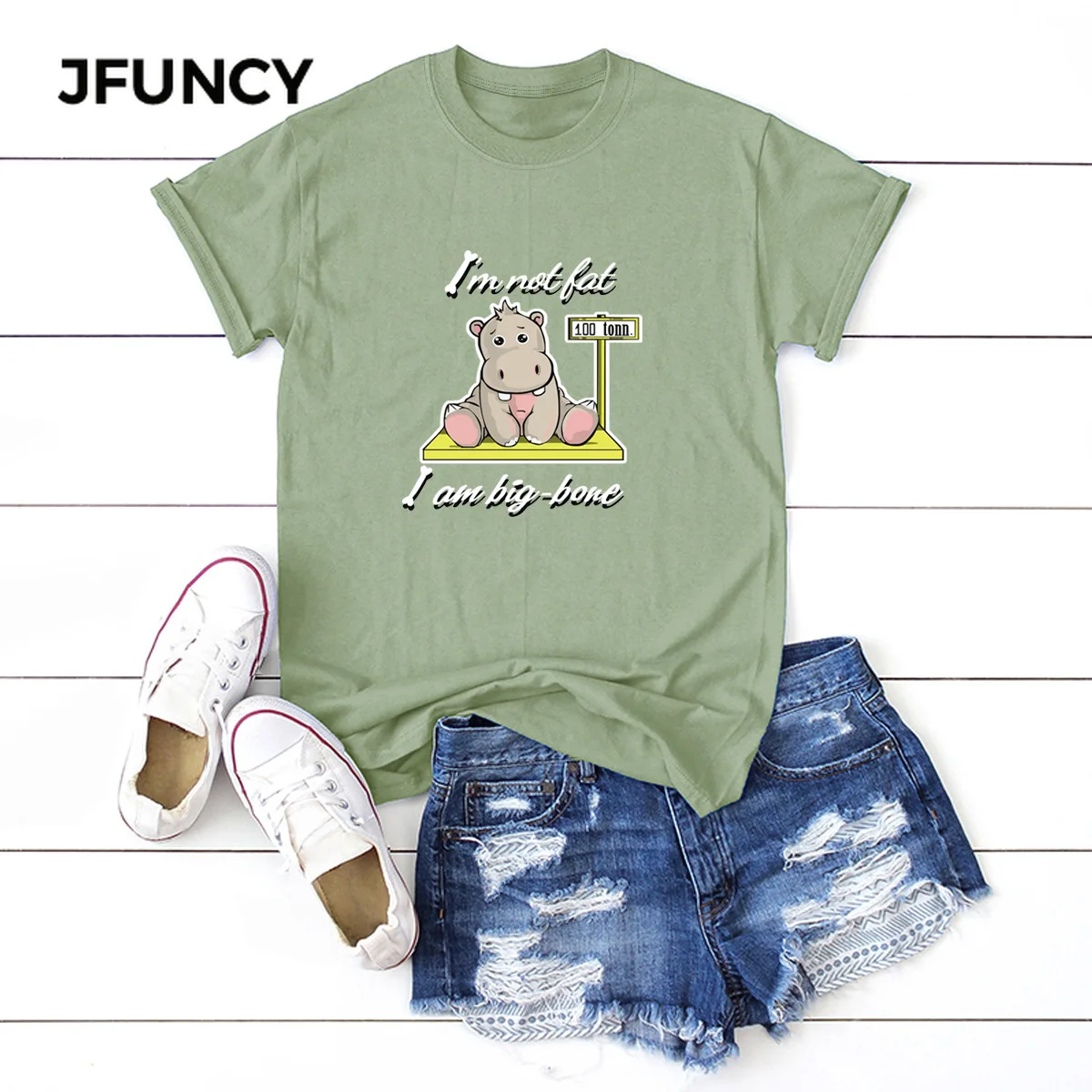 

JFUNCY Fun Hippo Printed Graphic Tees 100% Cotton Summer Woman T-shirt Plus Size Short Sleeve Women Shirts Tops Female Tshirt