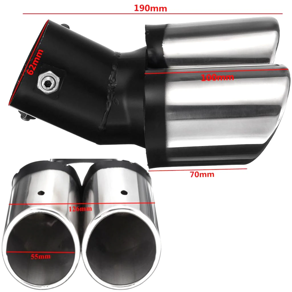 CAR REAR CURVED GUAL EXHUAST MUFFLER PIPE TRIM TIPS CHROME TAIL DURABLE
