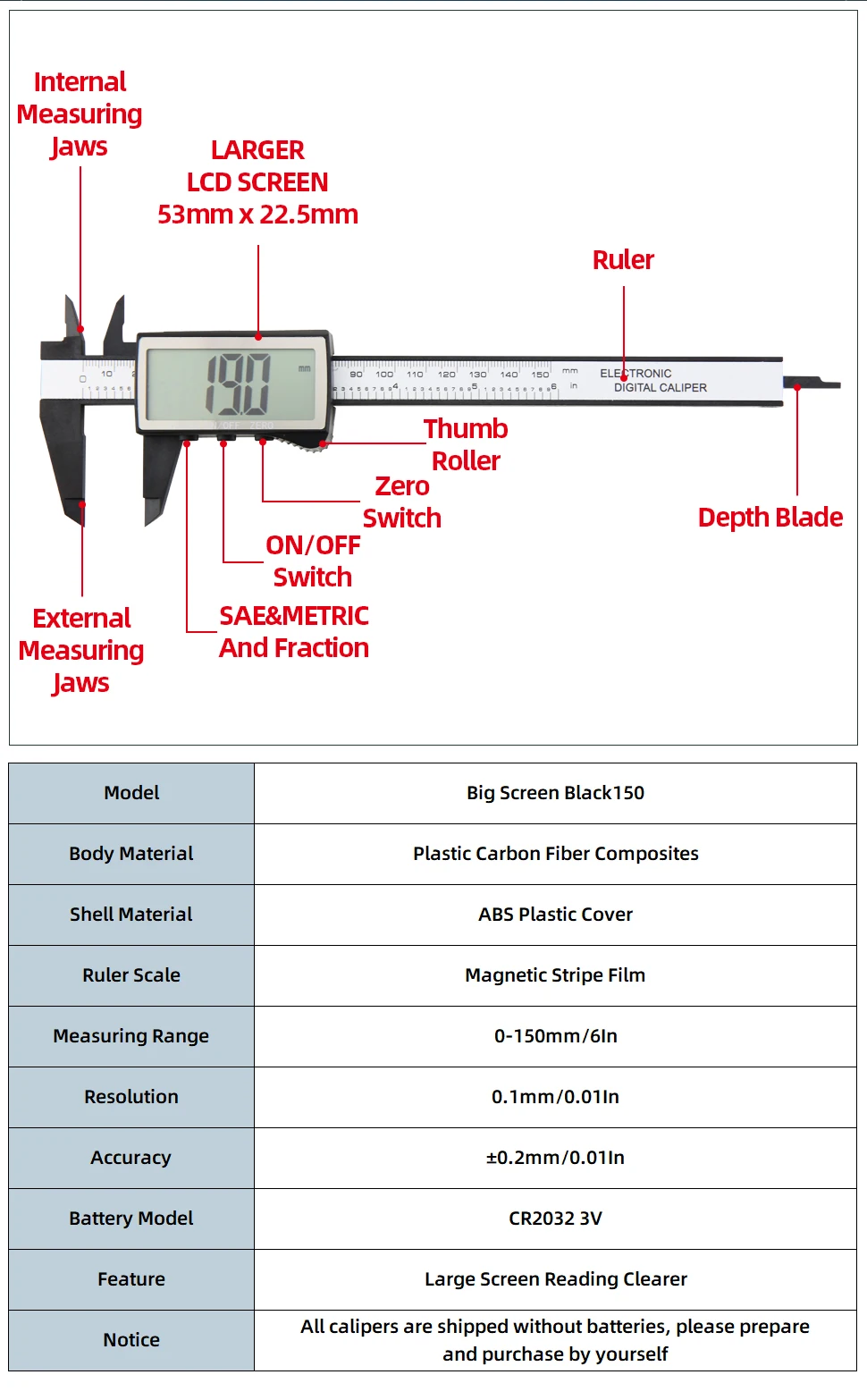 Digital Caliper Measure Carbon Fibre Vernier Calipers Plastic Electronic Gauge Instrument Micrometer Depth Ruler Measuring Tools stainless steel tape measure