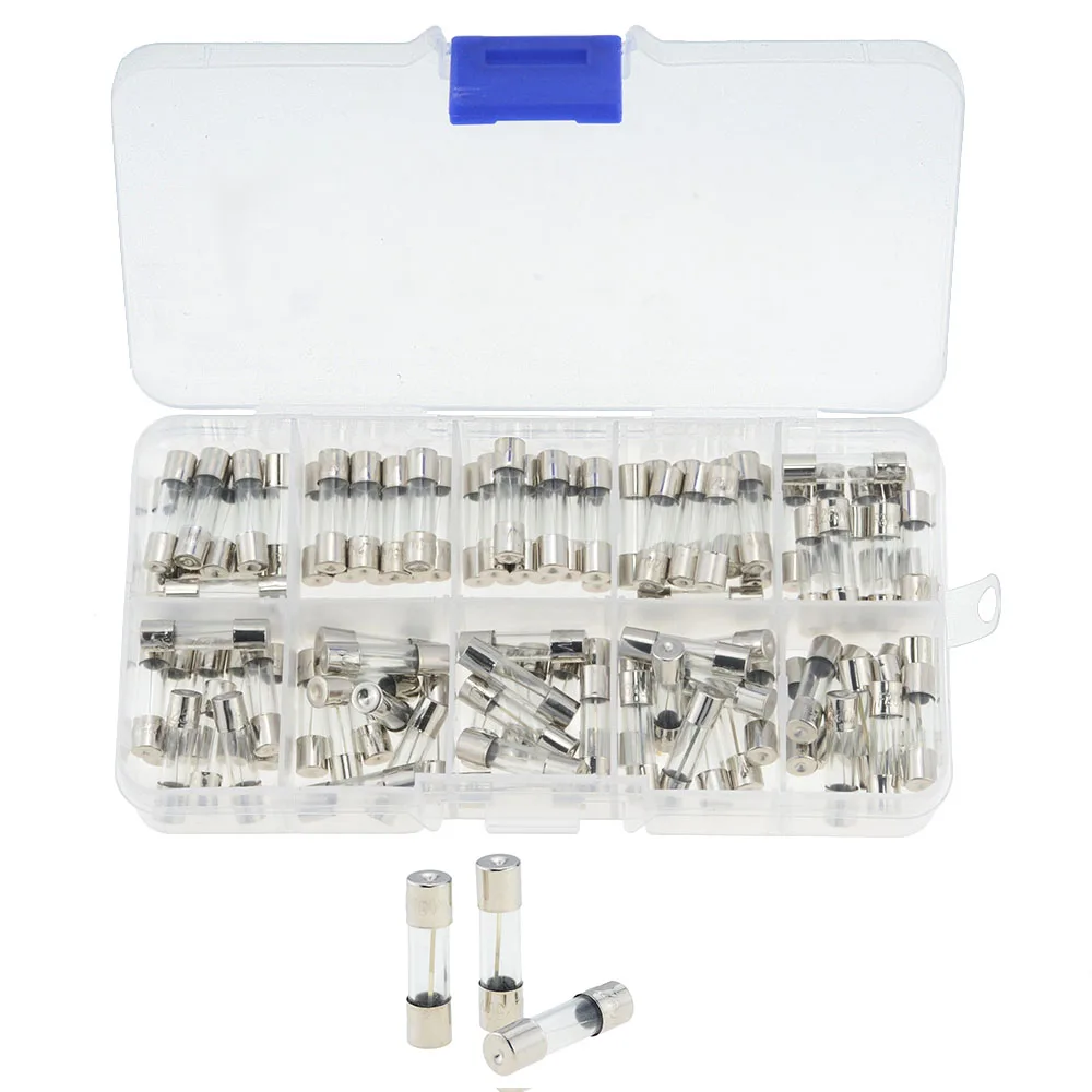 

100PCS Set 0.2A-20A 5x20mm Quick Blow Glass Tube Fuse Assorted Kits Fast-Blow Glass Fuses 5*20mm 250V