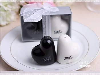 

Mr. and Mrs. heart shaped Ceramic Salt Pepper Shakers 24SET/LOT wedding favor party guest gift present