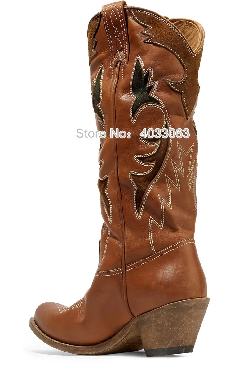 Botas Mujer; сапоги до колена из джинсовой ткани; женские мотоботы с вышивкой в стиле пэчворк; ботинки с Ковбой Западный цвет; цвет черный, бежевый