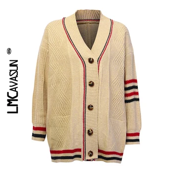 

LMCAVASUN Women Sweaters Stripe Long Sleeve Casual Open Front Cardigans Loose Knitted Sweater Tops Autumn Winter Sweater Coat