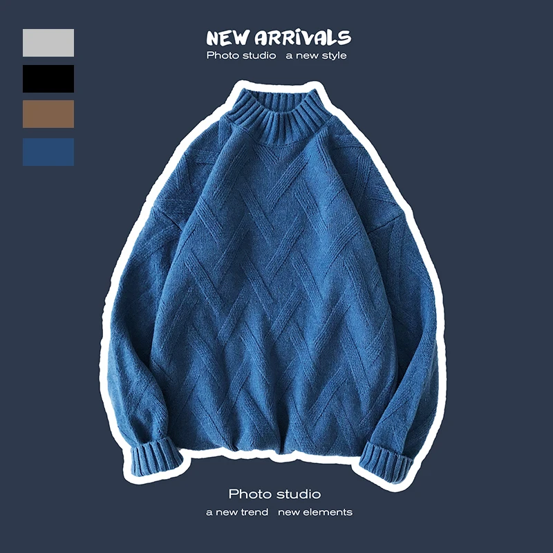Winter Thick High Collar Sweater Men Warm Fashion Solid Color Casual Knit Sweter Clothes Man Wild Loose Long Sleeve Pullover Men Winter Thick High Collar Sweater Men Warm Fashion Solid Color Casual Knit Sweter Clothes Man Wild Loose Long Sleeve Pullover Men