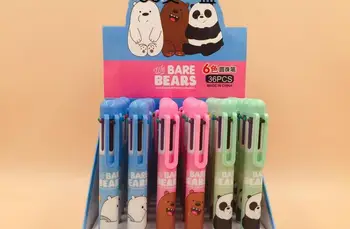 

multicolor 6 color 3 bear ballpoint pen cartoon stationery prize kawaii school gift pen office color roller writing pen 36pc/lot