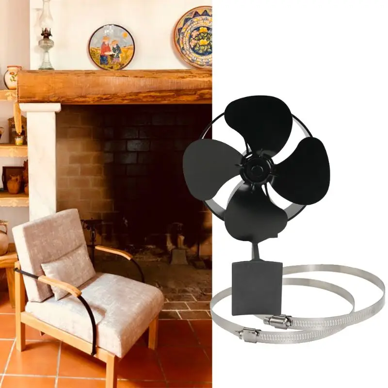 Quiet Wall Mounted 4 Blade Stove Fan Fireplace Fire Heat Power Saving Eco Fan 831F