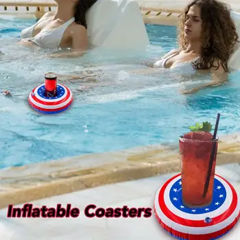 

12PCS American Flag Inflatable Cup Coaster Floats For Swimming Pool Summer Beach Party Kids Phone Cup Holders
