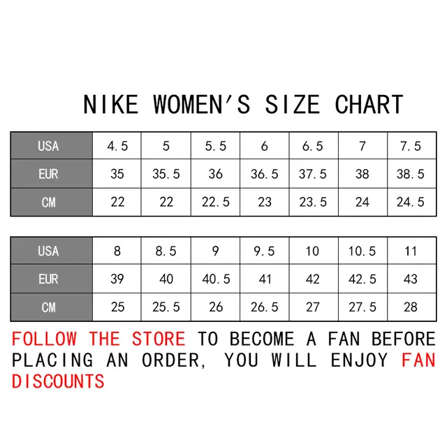 Nike Air Force 1 Size Chart