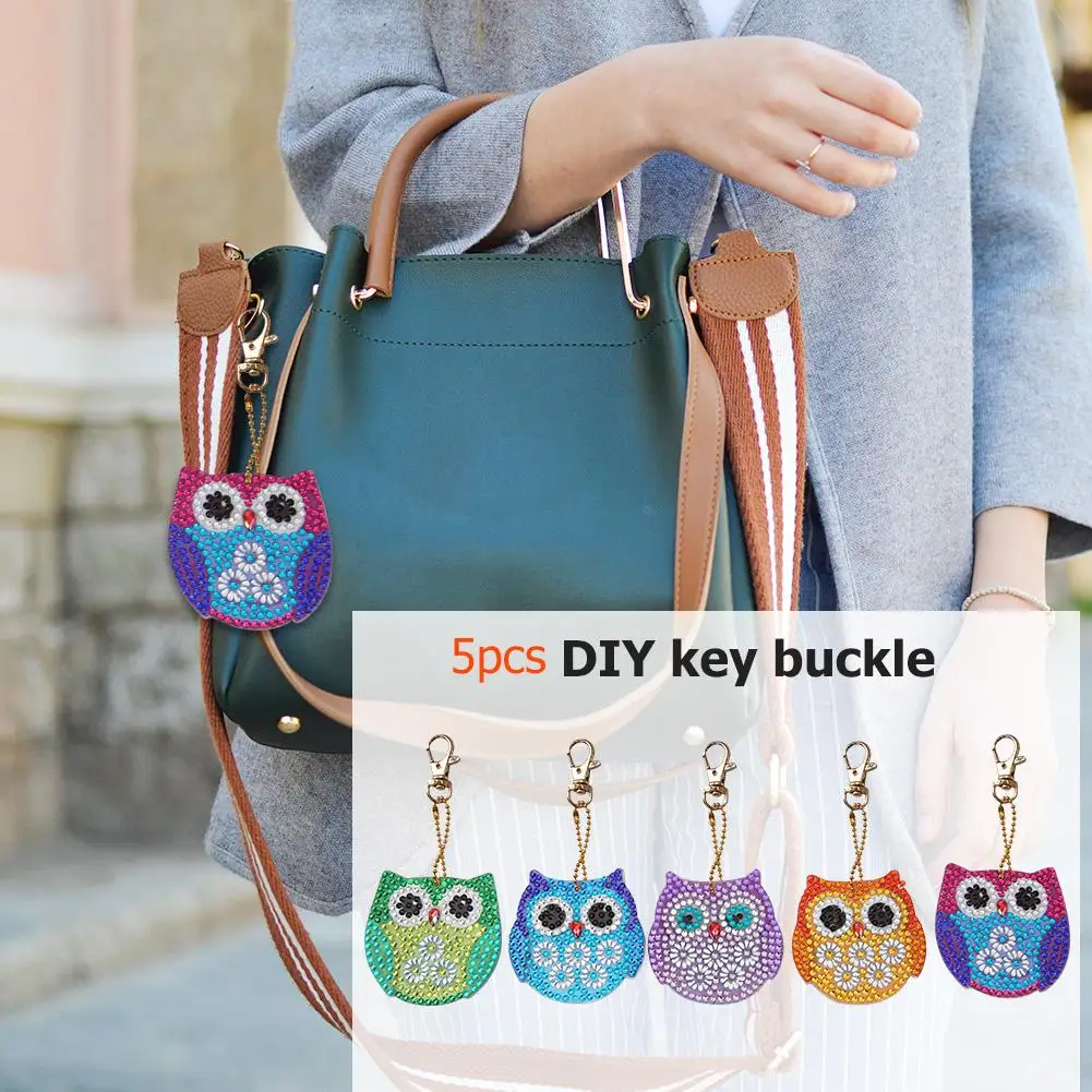 4/5pcs DIY Full Drill Special Diamond Painting Keychain Cartoon Owl Cake Women Bag Pendant Keychains Jewelry Key Ring Gifts