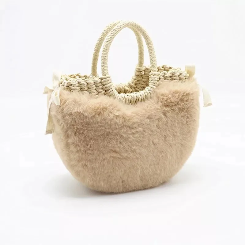

P-F bag personality Women Handbag Bamboo Bag Hollow Out Handmade Handbag Fashion Square rattan bag Creative winter straw bag