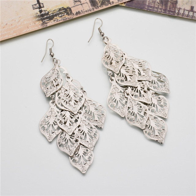 Irregular Long Dangle Earrings For Women Charm Ear Jewelry Gold Color Hanging Pendientes Flower Leaf Earings