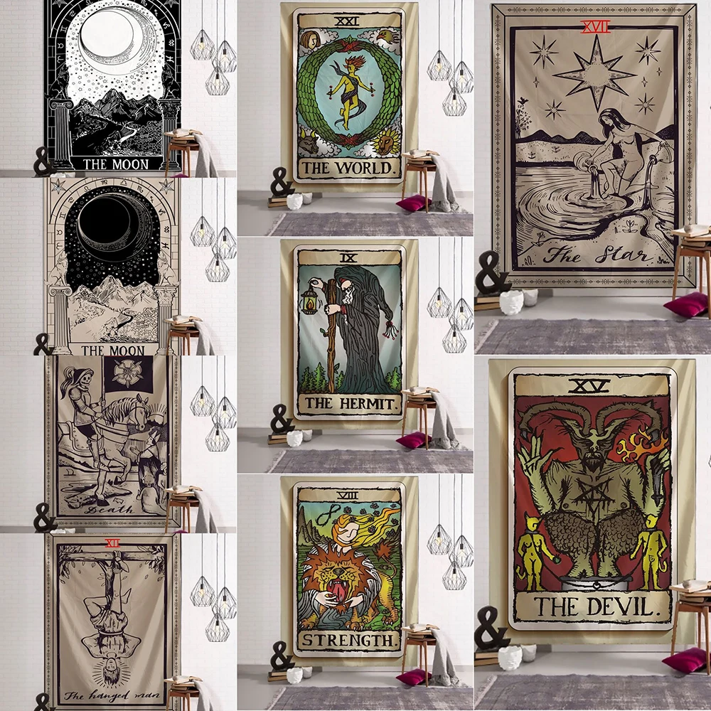 Tapiz de Tarot de la India, brujería, colgante de pared, Luna y sol, alfombra psicodélica, brujería, Tapiz de tela