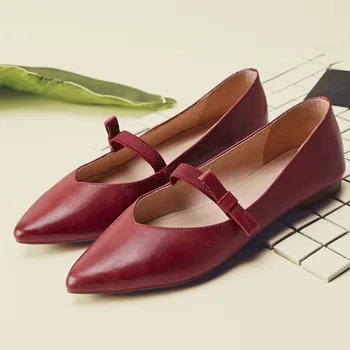 

5 Color women's genuine leather elastic slip-on pointed toe casual ballet flats leisure soft comfortable bowtie ballerinas shoes