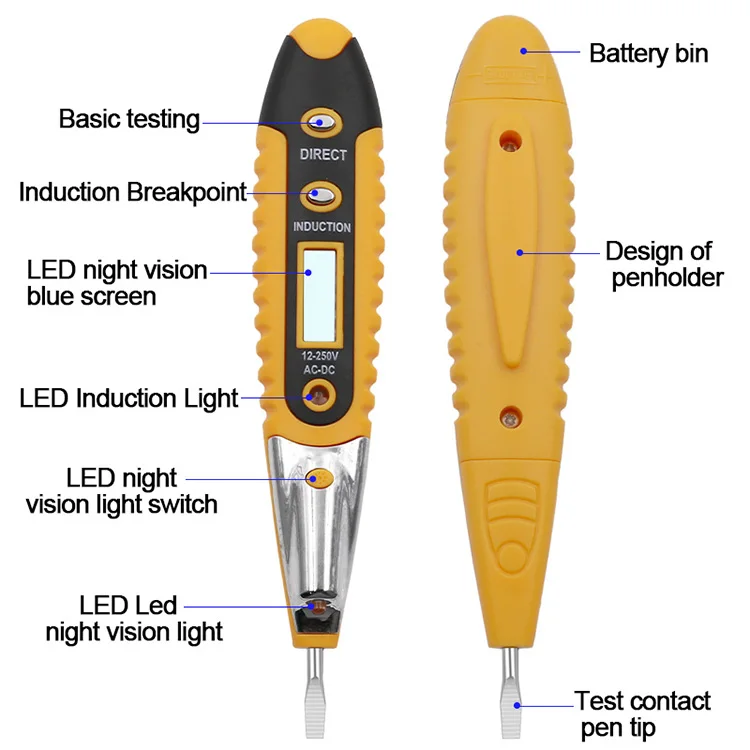 Цифровой тестовый карандаш многофункциональный AC DC 12-250V тестовый er электрическая ручка для проверок детектор напряжения тестовая ручка