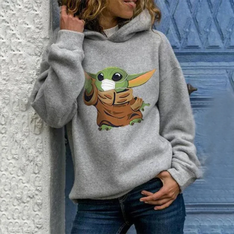

Funny Cartoon Print Long Sleeve Plus Size Hoodie Women Casual Solid Color Pullover Sweatshirts Autumn Long Sleeve Loose Outwear