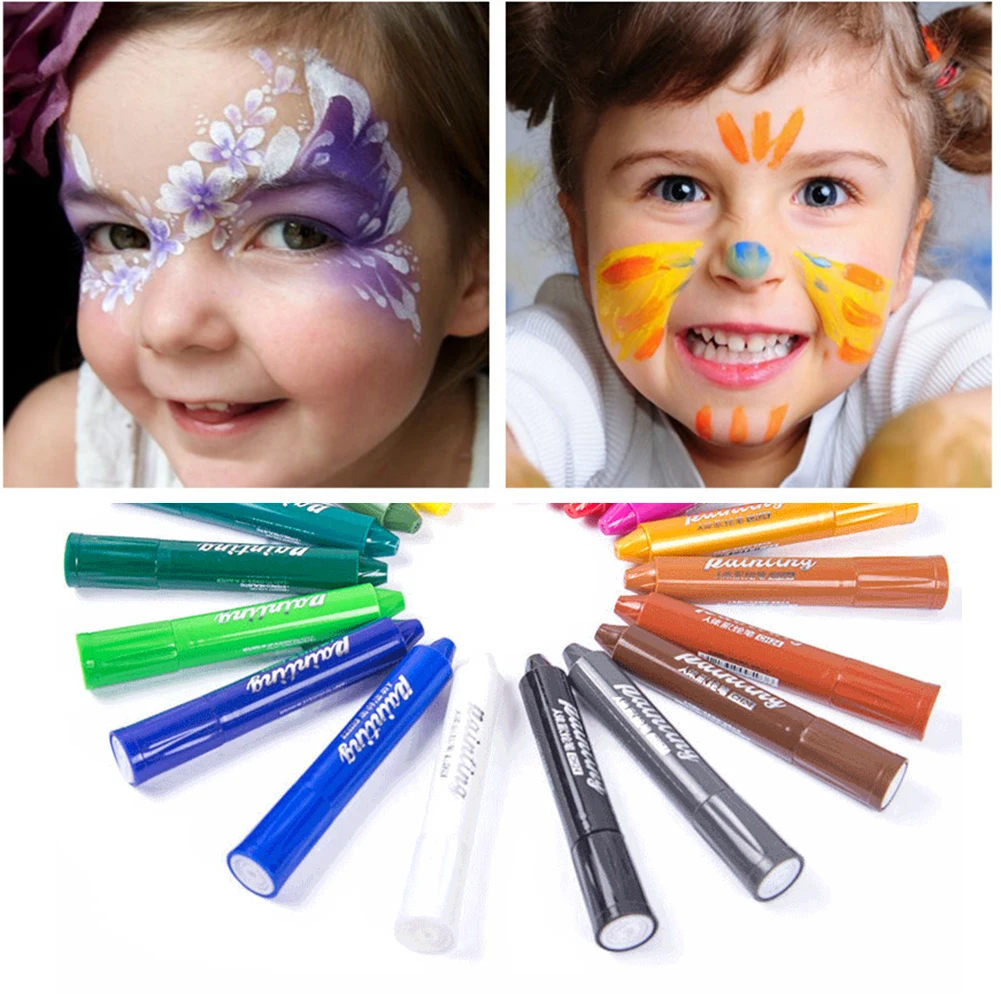 Безопасный макияж, водорастворимый карандаш для лица на день рождения, День благодарения, Хэллоуин, клоун, 6, 12, 24 цвета, вечерние, пастельные