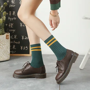 

2019 Funny Socks Sokken Pug Korean Version Of The New Two Bars Cotton Socks In Two-needle College Wind Ladies Pile Adult Women