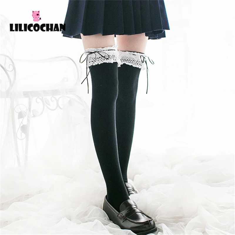 Lolita Stocking Womens Anime Cosplay Maid Girls Lace Top Thigh High Over Knee Leg Warmer Leggings Sexy Cotton Socks Kawaii Style