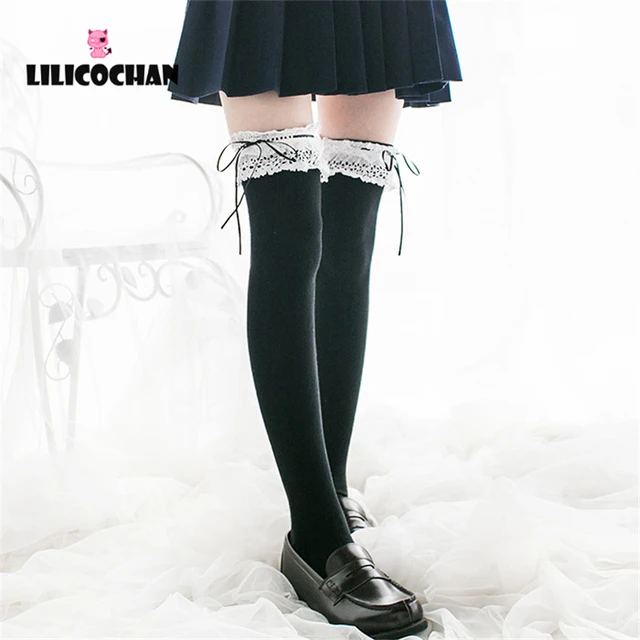 Lolita Stocking Womens Anime Cosplay Maid Girls Lace Top Thigh High Over Knee Leg Warmer Leggings Sexy Cotton Socks Kawaii Style 1