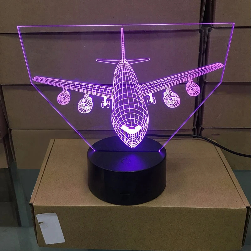 Пульт дистанционного управления Воздушный самолет 3D светильник светодиодный Настольный светильник Иллюзия Ночной светильник 7 цветов Изменение настроения лампа 3AA питание от батареи USB лампа