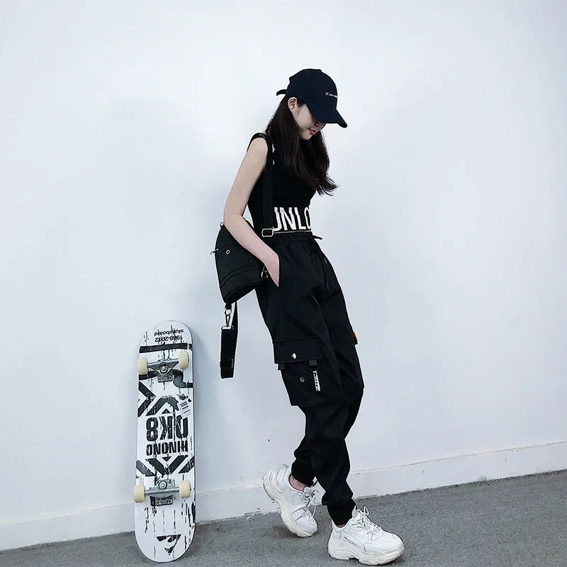 

2019 Autumn Winter Loose Ankle-Length Pants Hara Streetwear pants High Waist Female Cargo Pants Women