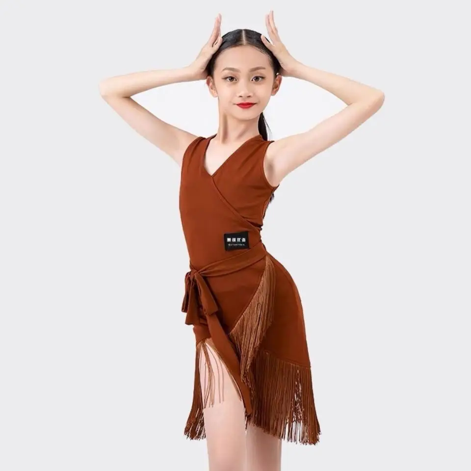 Child Latin Dance Sleeveless Dress Tassel Dress Spring And Summer Girls Competition Practice Clothes Child Ballroom Performance