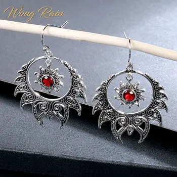 

Wong Rain Vintage 100% 925 Solid Sterling Silver Ruby Gemstone Drop Dangle Hook Earrings Fine Jewelry Wholesale Drop Shipping