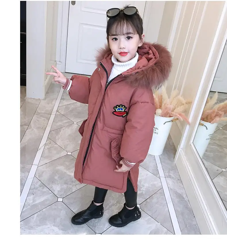 Girls Warm Cotton Padded Jacket Korean Jacket Little/toddler Girls Winter Coat Children's Thickened Fur Hoode Outwear 9 10 - Цвет: Красный